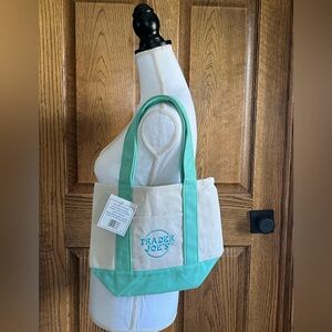 Trader Joe’s Spring Canvas Mini Tote Pastel Green Blue